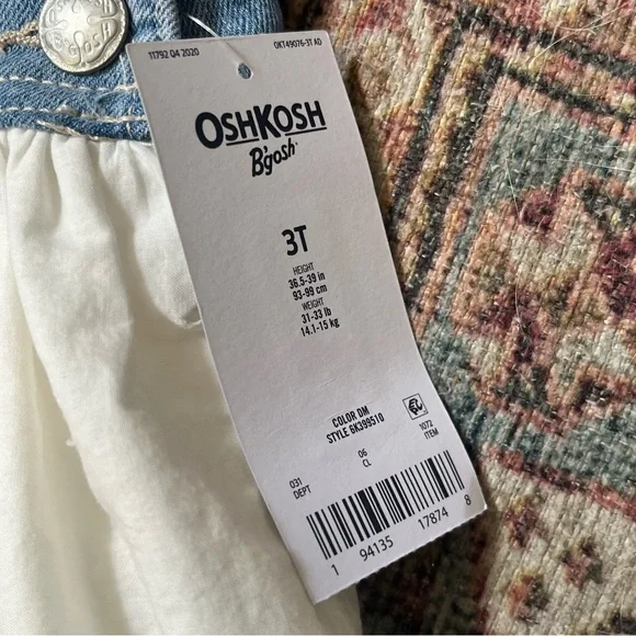 Oshkosh B’Gosh Girls Overall Jean White Cotton Eyelet Dress NWT Size 3T - Picture 3 of 8